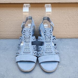 Giani Bernini Louisaa Dusty Blue Wedge Shoe 6.5 Pierced Suede Buckle Ankle Strap